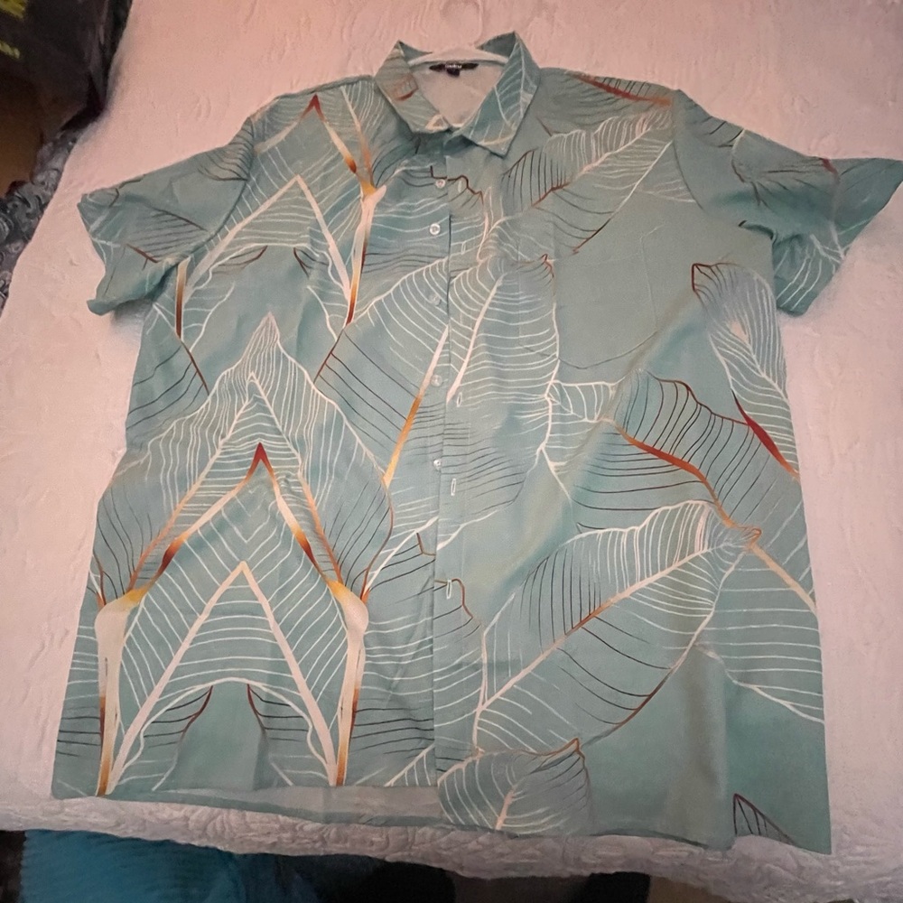 Men's Tropical Leaf Print Shirt - Teal